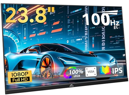 Kenowa 23.8 USB-C Portable Monitor IPS Screen 100Hz FreeSync Gaming Display FHD 1080P External Computer Monitor with Type-C HDMI Dual Speakers Adjustable Stand for Laptop,Windows PC,Mac,PS4,Xbox