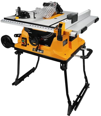 Hoteche 1500W Tischkreissäge 254mm | 4500 U/min | Alu-Arbeitsplatte 608x585mm | Schnitttiefe 80mm (90°), 55mm (45°) | mit Schiebehilfe & Verlängerungstischen