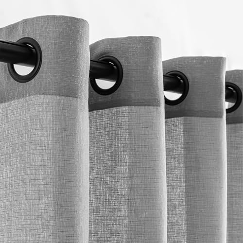 VOILYBIRD Leinen Vorhänge mit Ösen, 245 cm Länge, Slub-Textur, Vorhänge für Schlafzimmer, neutrale Bauernhaus Dekoration, 2 Stück, Hellgrau