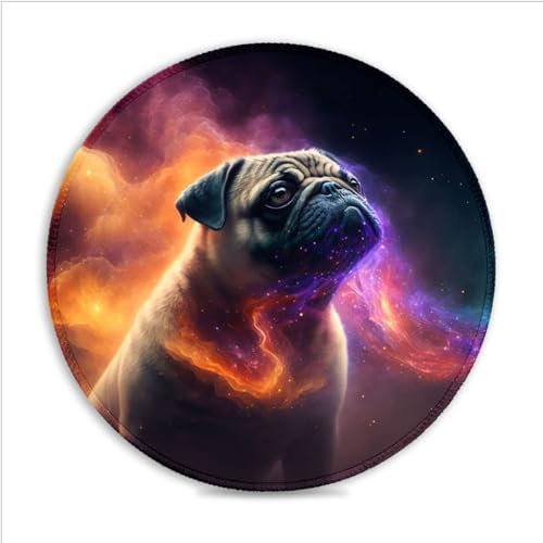 Tapis Souris Jeu Portable Pug 11.81(in), Tapis Bureau Rond Silencieux en Tissu SU, Bords Cousus, Base antidérapante Pliable, Compatible avec Les Souris Laser et optiques