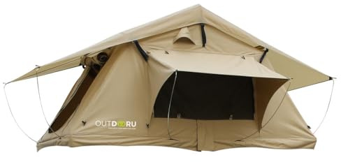 Dachzelt Expedition - 3 Personen 140cm inkl. Leiter, PVC-Cover, Schuhtasche, Werkzeug - schneller Aufbau - nur 53 KG - OutdoorU (Khaki)