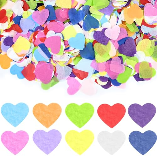 luckaide 100G/10000 Stück Konfetti Bunt Herz Groß, Konfetti Geburtstag Hochzeit Confetti Streudeko Herzen Deko Bunte Valentinstag, Weihnachten, Jahrestag Tischdekoration