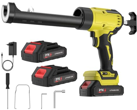 Elektrische Silikonpistole für Makita 18 V, elektrische Kartuschenpistole 2000 mAh, Silikonpistole mit LED, 6 Geschwindigkeiten, Anzeige des Akkustands, 300 ml (2 × Batterien)