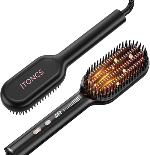 iToncs Glättbürste, 3 in 1 Ionen Haarglätter Bürste, Glätteisen und Haarbürste, Verbrühungsschutz & Speicherfunktion Glättungskamm, 5 Wärmestufen mit LCD-Display, 120°C-230°C, Dual-Voltage, Schwarz