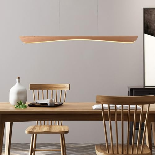 Aleaty LED Kronleuchter Esstisch Holz dimmbare LED Pendellampe mit Fernbedienung Höhenverstellbare Pendelleuchte moderne lineare Design Wohnzimmer Hängelampe für Esszimmer Küche Bürolampe (L100cm)
