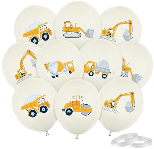 30 Stück Bagger Luftballons, Baustellen Ballon, Baufahrzeug Luftballon Deko Geburtstag, Fahrzeuge Latex Ballons für Kinder Jungen Kindergeburtstag Baustelle Deko Laster Kran Baustelle Tischdeko