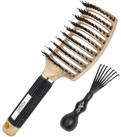 BellaLine Anti-Ziep Haarbürste – Gebogene Entwirr Bürste gegen Knoten, Für Damen, Kinder & Extensions, Schmerzfreies Entwirren bei Nassem & Trockenem Haar, Leicht & Ergonomisch (Gold)