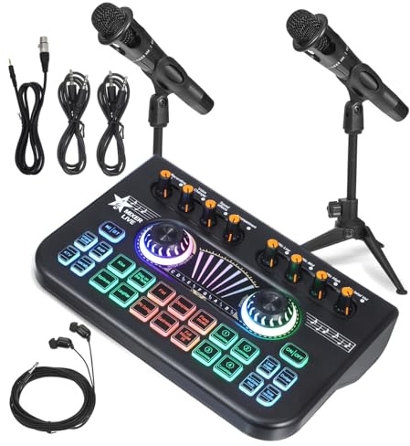 Toddmomy Dj Accessories Equipment Streaming Sound Card Podcast Recording Equipment Soundboard Microphone Podcast Kit Singing Sound Card Black