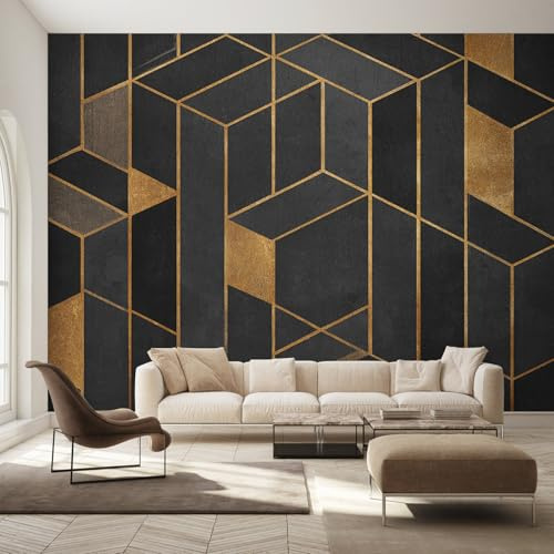 Generisch Vlies Fototapete Schwarz Gold Geometrisch 150x105 cm, Tapete Schwarz Gold Tapeten Vliestapete Wohnzimmer Moderne Abstrakte Geometrie Schlafzimmer Wandtapete Ornamente Mustertapete W&51