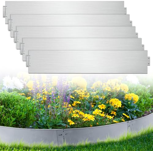 Mantigositeen gräskant galvaniserad metall 5 m, rabattkant, silver, skarvningsarrangemang, gräsmatta begränsning 5 stycken 100 cm x 15 cm (L x H)