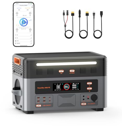 3600W Centrale Elettrica Portatile PowerMax 3600PE, 2016Wh Generatore Solare con Batteria LiFePO4, Ricarica 0-80% in 45 min, APP, UPS, Power Station per Campeggio/Camper/Casa