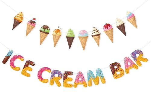 DIELOVEHUA Glassbanderoll, Ice Cream Bar Banner, söt sommar Ice Cream Girlang, färgglad glass party dekoration, för födelsedag sommar fest temafester fotobakgrund