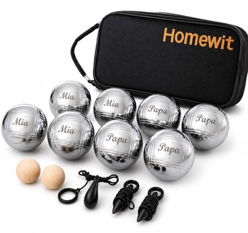 Homewit Personalisierbar Boule Set mit Gravur, 6/8/12 Metall Kugeln, Boccia & Petanque Spiel mit Tragetasche, Gartenspiel Outdoor für Erwachsene, Freizeitspiel für Strand, Camping & Park