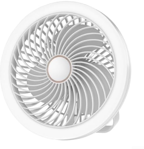 Ventilador de escritorio recargable con luz y control remoto, ventilador de mesa personal silencioso con gancho, ventilador inalámbrico USB-C de 2400 mAh para oficina, dormitorio, viaje (blanco)