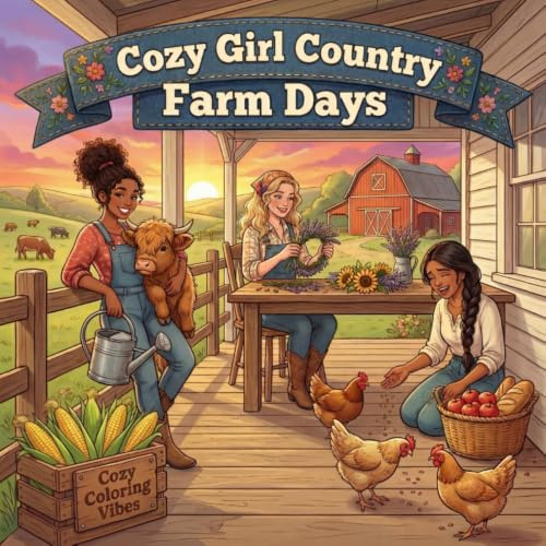Cozy Girl Country Farm Days: Cute Relaxing Adult Activity Coloring Book | Aesthetic Comfy Hygge Fun Homebody, Rustic, Daily Living, & Peaceful Rural ... Seniors, Women & Teens (Cozy Girl Collection)