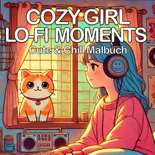 Cozy Girl Lofi Moments Cute und Chill - Cozy Malbuch für Erwachsene: Lo-Fi Kunst mit Vinyl LPs, Retro 80er, Katzen, Anime, Messy Schlafzimmer: 2