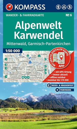 KOMPASS Wanderkarte 6 Alpenwelt Karwendel Mittenwald, Garmisch-Partenkirchen 1:50.000: Wander- und Fahrradkarte in einem - inklusive ... Radwege. Skitouren. Langlaufen. Reiten.