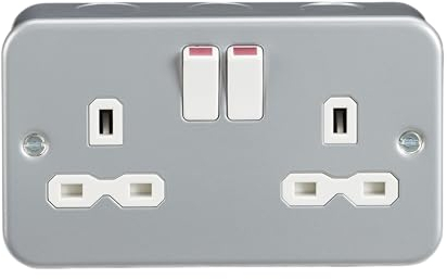Knightsbridge MR9000 Metal Clad 13A 2 Gang DP Switched Socket, Grey, 45.0 mm*81.5 mm*142.0 mm