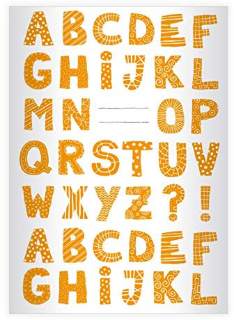 Kartenkaufrausch 4 lustige Buchstaben DIN A4 Schulhefte, Schreibhefte im Doodle Stil, orange Lineatur 25 (liniertes Heft 16 Blatt/32 Seiten) Notizheft, Kladde für Schule, Universität, Büro