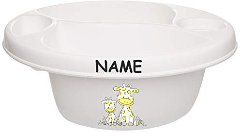 alles-meine.de GmbH Waschschüssel/Kinderwaschbecken - weiß Tiere - Giraffe inkl. Name - Bieco - 3 Kammern - Baby - Putzeimer - Windeln Wickelschüssel - Windel Babywindel - ..