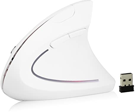 Topiky Vertikale kabellose Maus, 2,4 GHz Optische kabellose ergonomische vertikale Gaming-Maus mit 1600 DPI ohne Verzögerung für PC/Laptop/Desktop(Weiß)