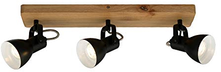 Briloner - Spot, spot de plafond rétro, applique murale vintage, spots orientables et pivotants, 3x GU10, max. 35 W, bois-métal, noir et blanc, 48x10x13,5cm (Lxlxh)