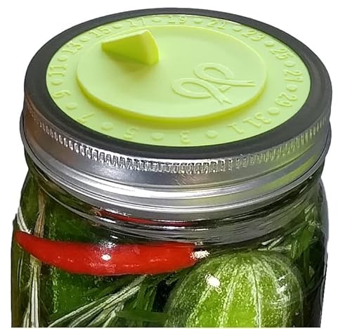 7pack Maintenance free airlock waterless fermentation lids for wide mouth mason jars. Make Sauerkraut, Kimchi, Pickles, any fermented vegetable probiotic foods. BPA free, mold free, dishwasher safe.