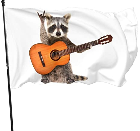 Tcerlcir Flagge 3x5 Ft - Fahne Waschbär mit Gitarre - Flag Lustig 90x150 cm - Hochwertige Polyester Lichtbeständige Wetterfeste Fahnen- Gartenflagge Festival