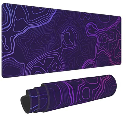 Flinbooke Topographic Mouse Pad Large XL Gaming Purple Desk Mat Big Long Extended Computer Keyboard Mousepad Non Slip for Laptop Home Office Decor Accessories 11.8 x 31.5 in