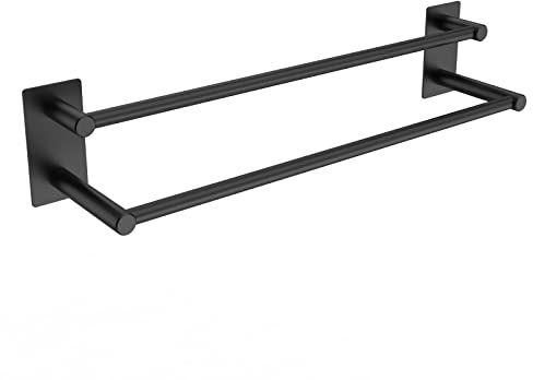 Handtuchhalter Ohne Bohren, Bad Handtuchstange Selbstklebend Wandmontage, Doppelt Handtuchhalter aus 304 Gebürstet Edelstahl für Bad & KüChe, Rost & Kratzfest Handtuchstange 59.5 cm - Schwarz