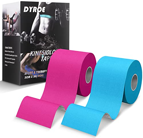 Dyroe Tape Kinesiologico,Nastro kinesiologico Set 2 Rotoli 5 m x 5 cm Blu e Rosa,Impermeabile ed Elastico Nastro Adesivo Sport