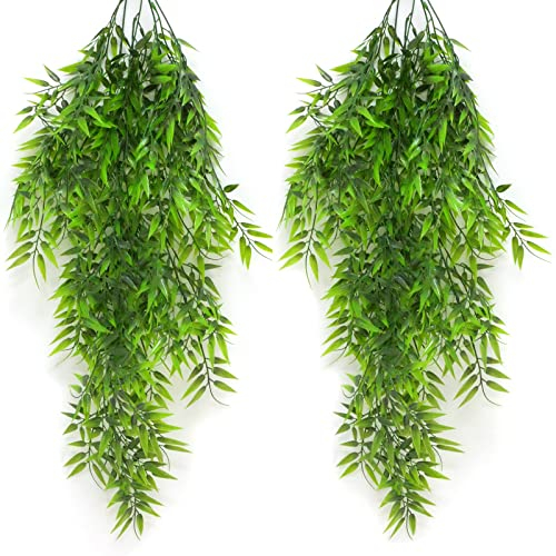 duisoad 2 Piezas Planta Colgante Natural de Hoja de Bambú, Falsa Planta Colgante Vertical para Salón, Jardín, Balcón, Pasillo, Decoración Interior y Exterior
