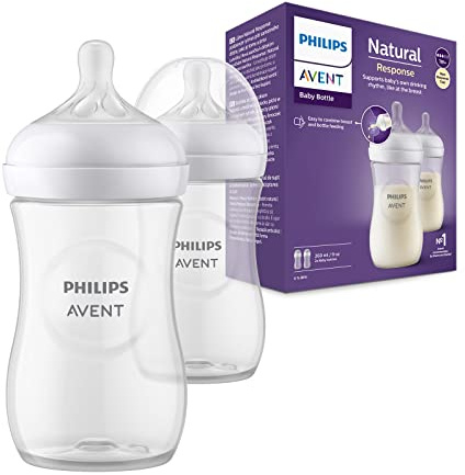 Philips Avent Flasche Natural mit Responsivschnuller 260ml, 2 Stück (Modell SCY903/02), Transparent, 179.0 grams