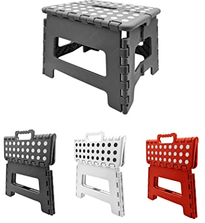 Faltbarer Tritthocker für Kinder Erwachsene Klapphocker mit Rutschfester Trittfläche aus Kunststoff platzsparender Klappschemel mit 100 kg Tragkraft Küchentritt Klapptritt und Fußbank in Einem (Grau)