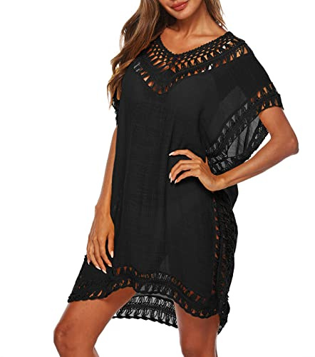 Tunika Damen Sommer: Luftig Urlaub Strandkleid Lang Beach Mode Pareos Strand Musselin Kaftan Ibiza Style Afrikanische Sexy Strandkleider Sarong Elegant Sommer Bikini Cover Up Häkelkleid