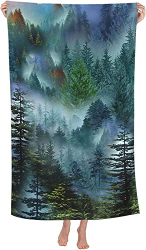 Mikrofaser Handtuch Wald Groß 100x200 cm, 3D Strandtuch Natürliche Landschaft Badetuch Schnelltrocknend Handtücher Strandhandtuch für Kinder und Herren und Damen