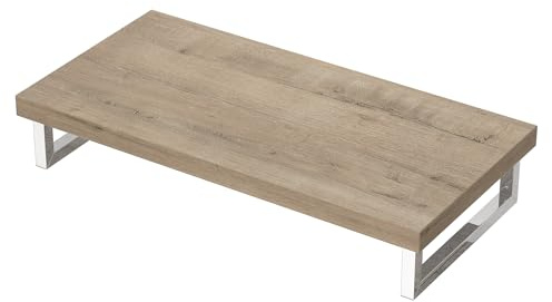 Mai & Mai Waschtischplatte Holz Wandkonsole Waschbeckenauflage 50x100cm | Waschtischhalter in Eiche Greige, 50mm dick Tischplatte, inkl. Edelstahlkonsolenträger Platte04