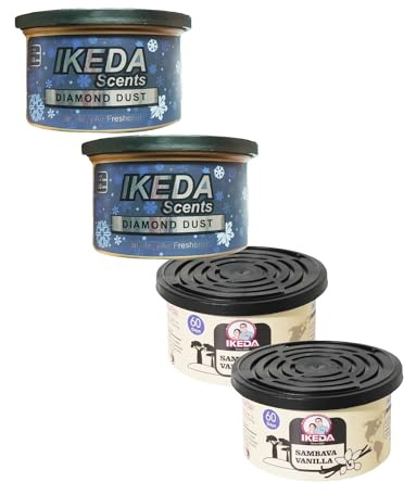 ikeda perfume Auto-Lufterfrischer Duftdosen,4 Stück Auto Duft, Automatische Geruchsentfernung fürs Auto | Bis zu 60 Tage Frische | Auch für Hause Diffusoren (Vanille Ice, 4pcs)