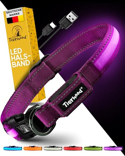 Tierhood Leuchthalsband Hund - LED Hundehalsband Aufladbar - Lila, Größe S | LED Hundehalsband Aufladbar - Langlebig, Wetterfest & Komfortabel - Ideal für Nachtspaziergänge - Schwarz, Größe L