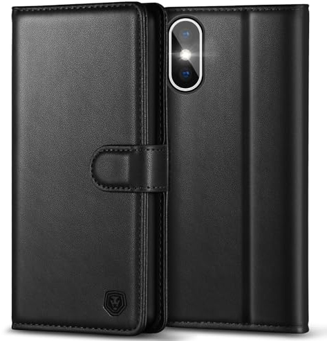 Kuafcase Compatible for iPhone X/XS Case with 4 Card Slots Magnetic Closure Kickstand Shockproof Protective Phone Case Compatible for iPhone X/XS - Black