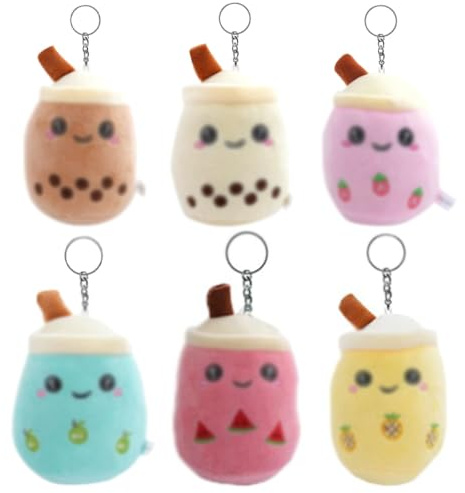 YaLiyA 6er-Pack Bubble Tea Kuscheltier SchlüsselanhängerBubble Tea Kuscheltier Mit Schlüsselanhänger Pearl Milk Tea Kuscheltier Gefüllte Plüsch Spielzeug für Party/Geschenke/Klassenzimmer
