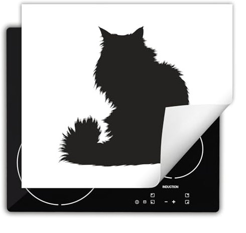 DarHaus Herdabdeckplatte Einteilig Küche Herdabdeckung Ceranfeld Herdabdeckplatten Anti Rutsch Matte Aufrollbar 60x52 cm, Katze - schwarz