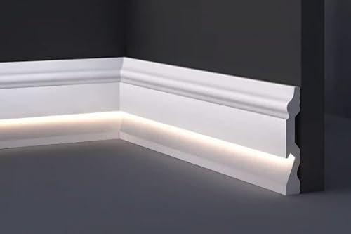 Asta 2 metri lineari Battiscopa in Polimeri per Led 2000x100x18 mm - Zoccolo da cucina resistente agli urti (2 Pezzi da 1000x100x18 mm)