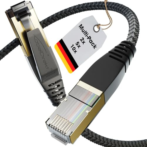KabelDirekt – Cat 8 Netzwerkkabel mit flexiblem & bruchsicherem Flechtdesign – 2x 5m (LAN Kabel/Ethernet Kabel, RJ45-Stecker, überträgt höchste Datenraten bis 40 Gbit/s, ideal für Gaming/PS5/Xbox)