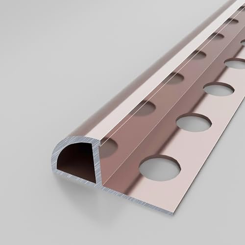 Raouoae Fliesenschiene Viertelkreisprofil Fliesen-Abschlussleiste Lang 125cm*2 Eloxiert Profil Schiene - Winkelprofil Zum Kantenschutz (Color : Roségold, Size : Dicke: 12 mm)