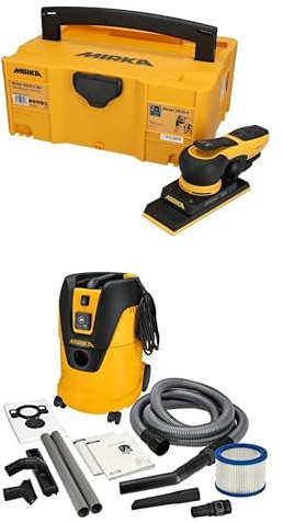 Mirka DEOS II 383 Schwingschleifer im Koffer 70x198mm 300 W vibrationsarme Schleifmaschine + Mirka Industriestaubsauger Nass- und Trockensauger 25 Liter