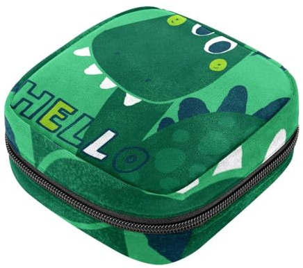 Damenbinden Aufbewahrungsbeutel für Frauen, große Kapazität, Menstruationspad-Tasche, Dinosaurier, Hello Green, Menstruationstaschen, Tampon-Sammelhalter, Geldbörse