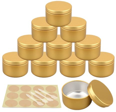YANCAER 10 Pieces 50 ml Empty Gold Round Aluminum Tin Jars 50g Aluminium Cream Jars for Lip Balm Candles Cosmetics Powder Sample