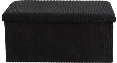 DANIEL JAMES Housewares Folding Ottoman Storage Box – Large Padded Footstool or Storage Chest with Lid for Bedroom, Hallway, Living Room - Corduroy: Black
