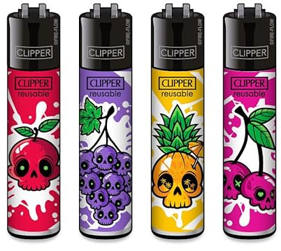 Clipper® 4er Set Fruit Skulls #2 Feuerzeuge + 1 Sticker High Zombie